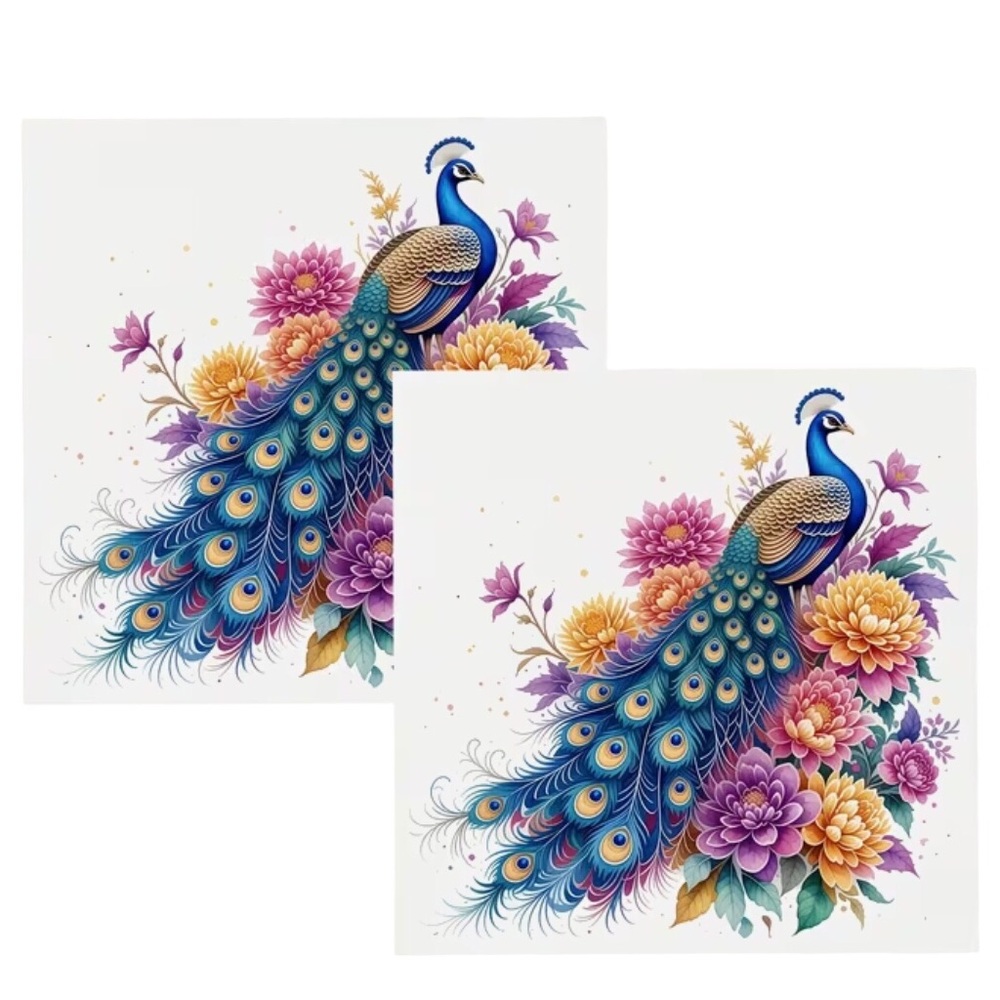 DIY Two (2) INDIVIDUAL Rainbow Peacock Floral Thick Tissue 1-ply Thick Napkins